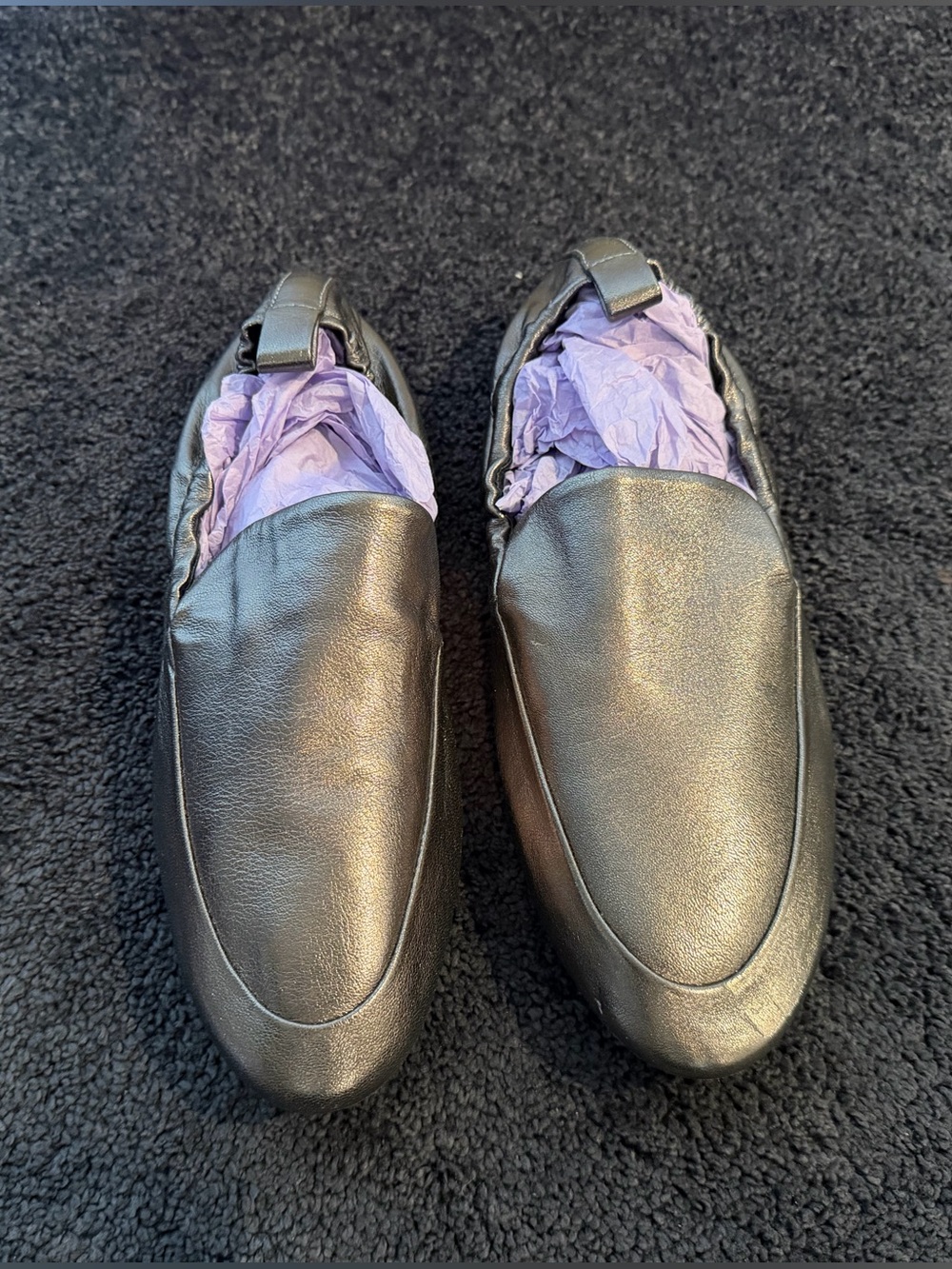 Lanvin Paris Metallic Gunmetal Leather Ballet Flats EU 37